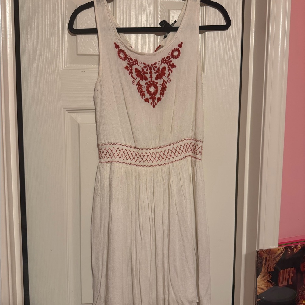 Forever 21 White and Red Embroidered Mini Dress